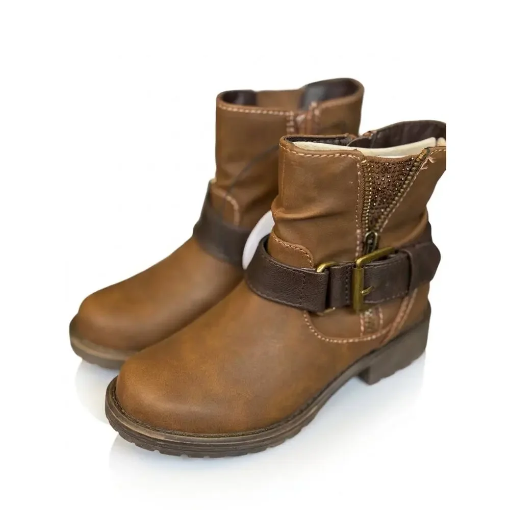 NEW! Pop Tali Brown Size 13M Girls Biker Ankle Boots / Motorcycle Vegan Bootie